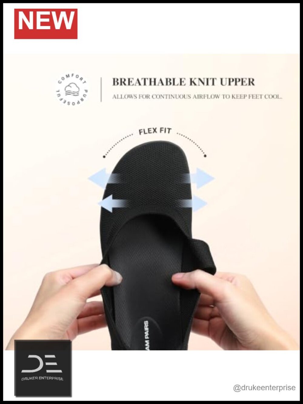 Stretchy Knit Mary Jane Flats - Wide Toe, Breathable, Machine Washable, Non-Slip - Picture 3 of 6